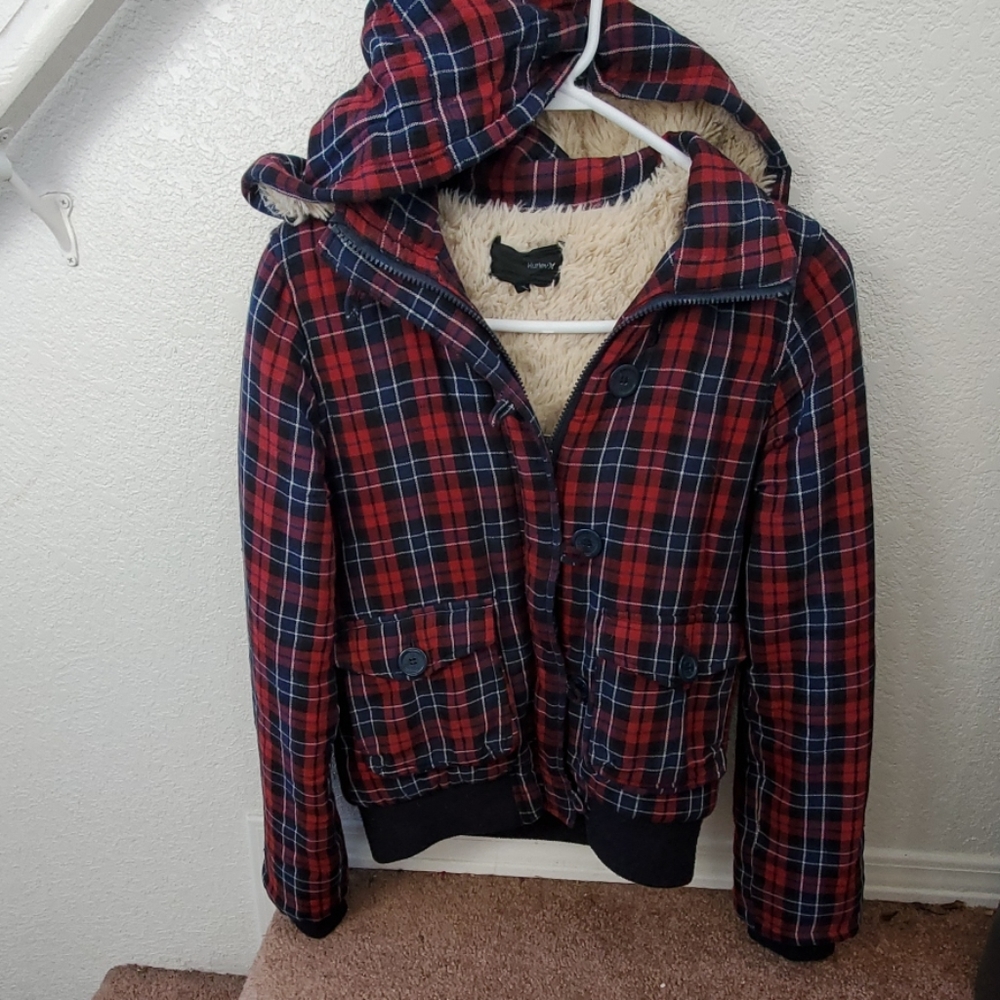 Hurley fleece and plaid jacket